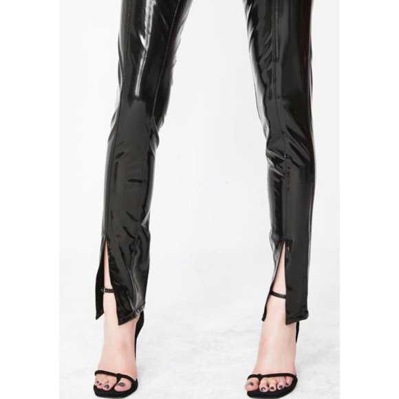 💥HOT & SAVAGE💥 Blank NYC Dominatrix Black Vinyl High Waist Pants with Slits - Picture 5 of 13